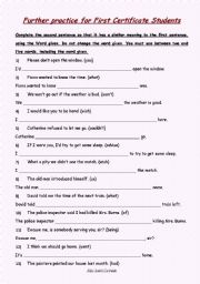 English Worksheet: further practice for first certificate students