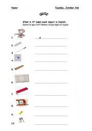 English worksheet: Classroom objects