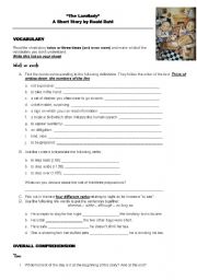 English Worksheet: Reading - THE LANDLADY by Roald Dahl with ANSWER KEYS