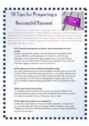 English Worksheet: JOBS: Tips for Preparing a Resume