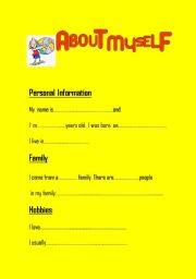 English Worksheet: about myself