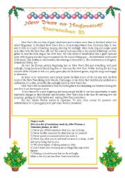 English Worksheet: NEW YEARS EVE, or HOGMANAY 