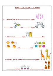 English worksheet: Plural of nouns - At the zoo