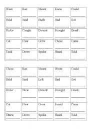 English Worksheet: Irregular verbs bingo