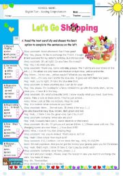 English Worksheet: Shopping for Clothes  -  Reading Comprehension Test