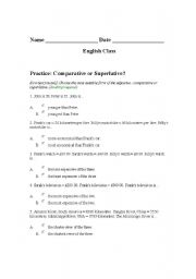 English worksheet: Comparative and Superlative activity