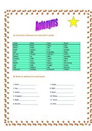 English Worksheet: Antonyms