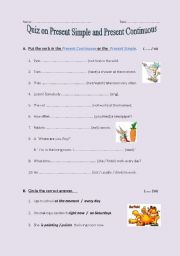 English Worksheet: Quiz on Present Simple and Present Continuous