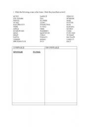 English Worksheet: COUNTABLE AND UNCOUNTABLE NOUNS