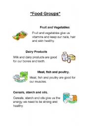 English Worksheet: Food Groups: Reading, Matching and Number.