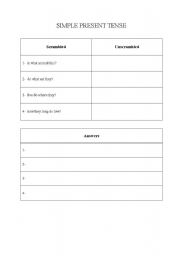 English worksheet: Present and Past Scrambled Sentences Drill