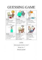 English Worksheet: Guessing game: Like, have got, jobs.