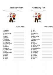 English worksheet: Mini Test - Family