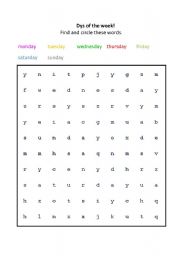 English Worksheet: The days of the week -wordsearch