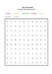 English worksheet: The days of the week -wordsearch