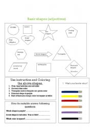 English Worksheet: shapes and coloring