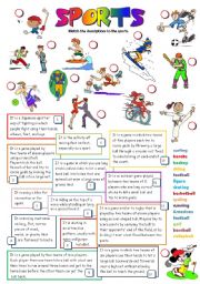 English Worksheet: SPORTS (B&W + KEY)