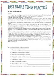 English Worksheet: PAST SIMPLE PRACTICE WITH TEXT COMPREHENSION.
