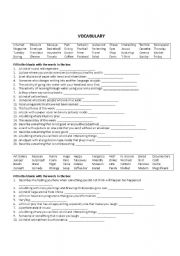 English Worksheet: Vocabulary Quiz