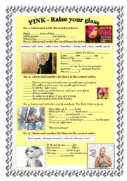 English Worksheet: Listening - PINK - Raise your glass