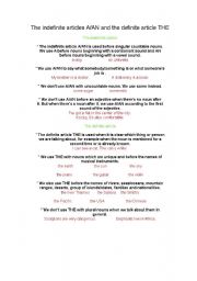 English worksheet: The indefinite articles A, AN, THE