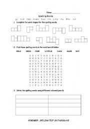 English Worksheet: Dolch Words Spelling Activity Sheet