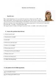 English Worksheet: reading comprehension