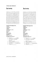 English Worksheet: wordsearch clothes and town