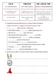 English Worksheet: Can / Could / Be able to