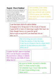 English Worksheet: English word riddles