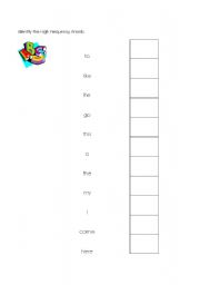 English Worksheet: Choose High Frequency Words