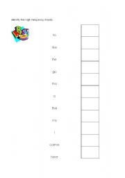 English worksheet: Choose High Frequency Words