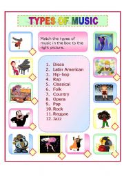 English Worksheet: TYPES OF MUSIC  