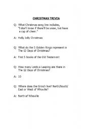 English worksheet: Christmas Trivia