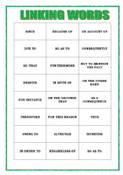 English Worksheet: LINKING WORDS GAME 