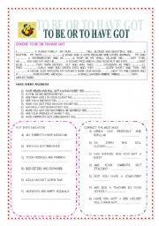 English Worksheet: TO BE OR TO HAVE GOT