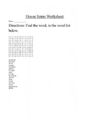 English Worksheet: House Items Worksheet and More
