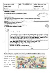 English Worksheet: 7TH FORM TEST