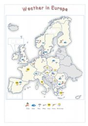 English Worksheet: Europe : Weather (map + exercises : 3pages) Editable