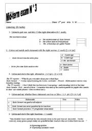 English Worksheet: Mid- term exam  3rd Form Arts secondary education