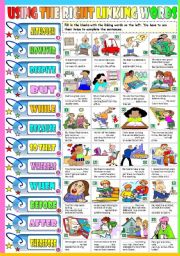 English Worksheet: USING THE RIGHT LINKING WORDS (KEY INCLUDED)