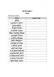 English Worksheet: Oral Activity about Clothes