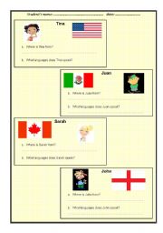 English worksheet: where are you from practice