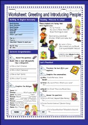 English Worksheet: Workheet: Greeting and Introducing People