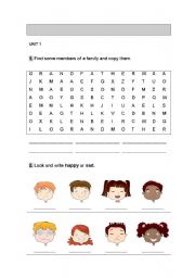 English Worksheet: family and feelings