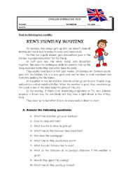 English Worksheet: Bens Sunday routine