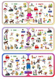 English Worksheet: Board Game PART II - Set of 12 Cards - Talking about ones abilities (CAN / CANT)