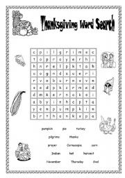 Thanksgiving word search