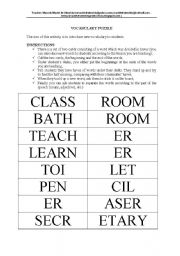 English worksheet: VOCABULARY PUZZLE