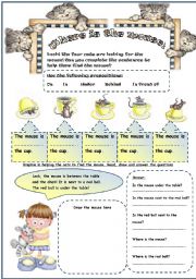 English Worksheet: Where Is the Mouse? (Place Prepositions)